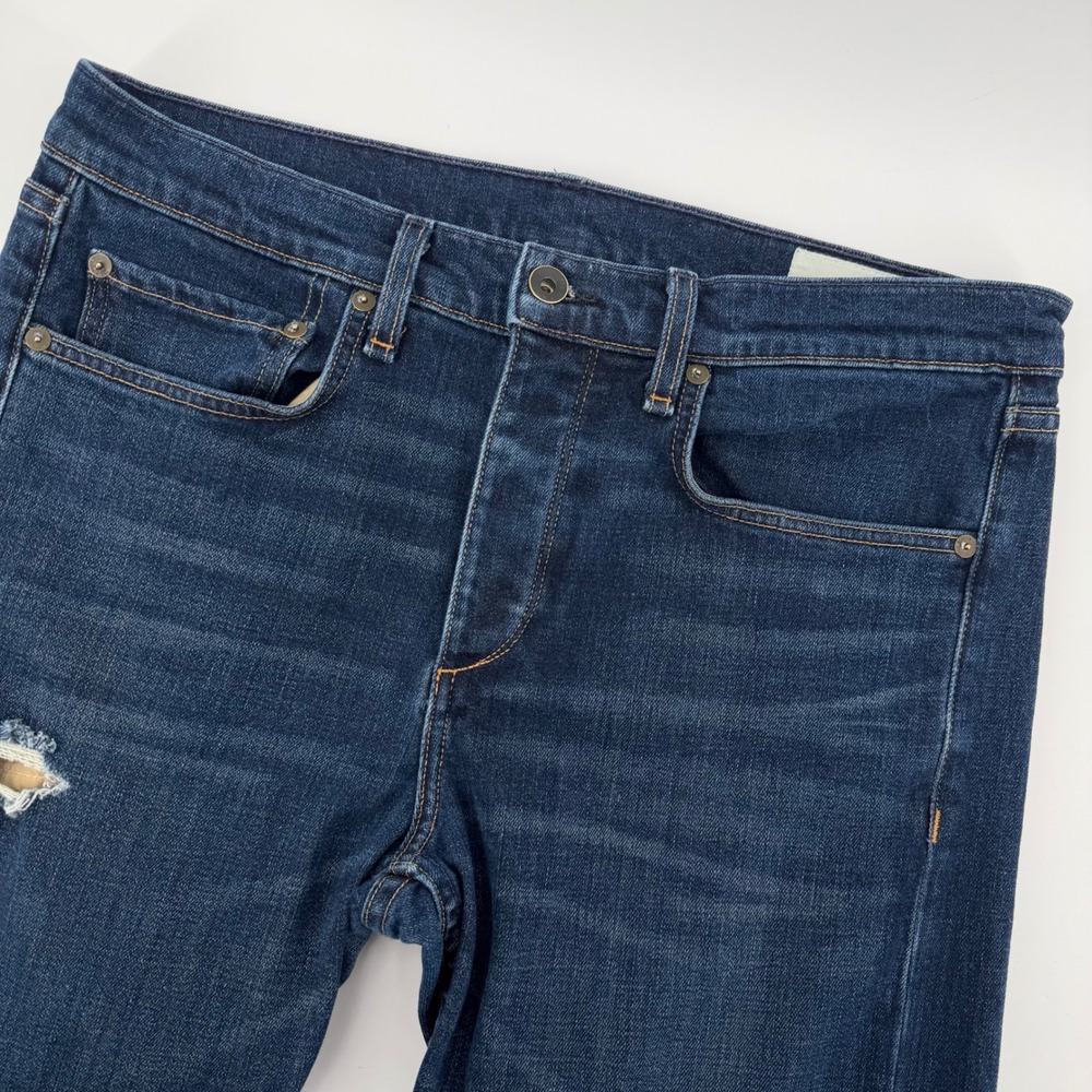 Rag & Bone Standard Issue Mens Jeans 34 x 33 Extra Slim Fit Dark Wash Distressed